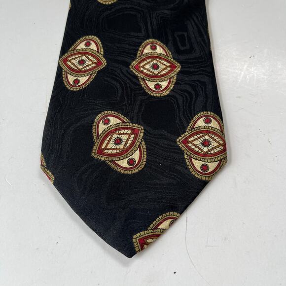 Robert Talbott Studio Silk Tie Hand Sewn Black Red Cream Geometric Rutland's - Picture 3 of 11